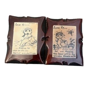 Vintage  Handmade Set Of 2 "LOVE IS"‎ Wooden Wall Art